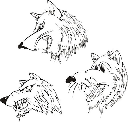 simsearch:400-06769146,k - Aggressive wolf heads. Set of black and white vector tattoo designs. Stock Photo - Budget Royalty-Free & Subscription, Code: 400-07257692