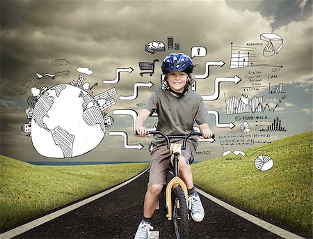 Composite image of little boy with his bike during the summer in a park Stock Photo - Budget Royalty-Free & Subscription, Code: 400-07258246