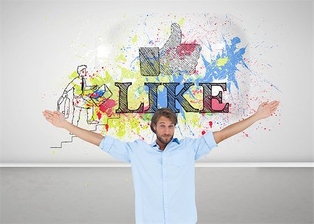 paint stairs - Composite image of handsome man raising hands and smiling Stock Photo - Budget Royalty-Free & Subscription, Code: 400-07258327