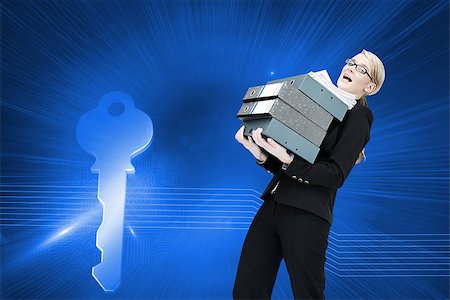 simsearch:400-07227450,k - Composite image of overworked businesswoman carrying many folders Stock Photo - Budget Royalty-Free & Subscription, Code: 400-07258382