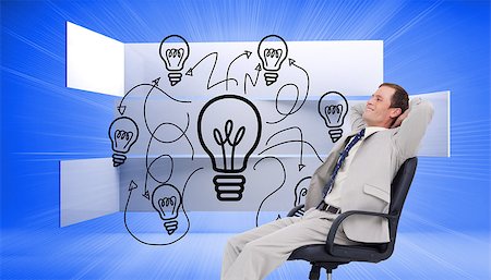 simsearch:400-04861869,k - Composite image of side view of businessman leaning back in his chair against a white background Foto de stock - Royalty-Free Super Valor e Assinatura, Número: 400-07258466