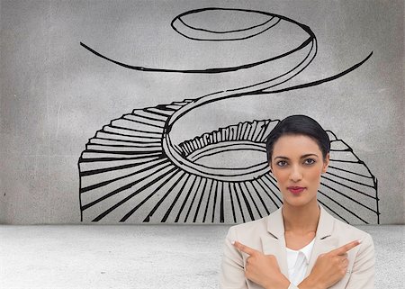 person on winding stairs - Composite image of charismatic businesswoman with her arms crossed and fingers pointing on white background Stock Photo - Budget Royalty-Free & Subscription, Code: 400-07258476
