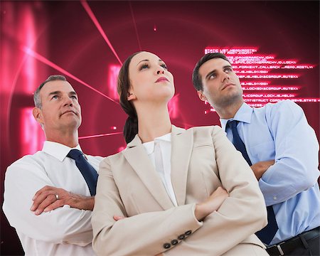 pink star backgrounds - Composite image of serious work team posing together looking away on white background Stock Photo - Budget Royalty-Free & Subscription, Code: 400-07258480