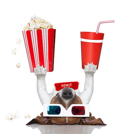 puppies eating - movie dog up side down holding popcorn and coke Stock Photo - Budget Royalty-Free & Subscription, Code: 400-07258727