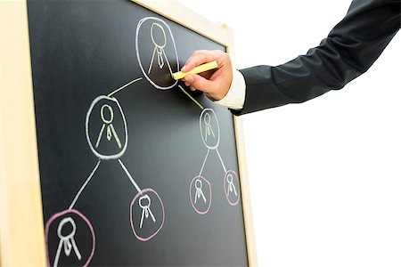 Businessman drawing business hierarchy or network of people on black board. Stock Photo - Budget Royalty-Free & Subscription, Code: 400-07258747