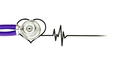 Top view of stethoscope on hand drawn heart shape beating cardiograph. Stockbilder - Microstock & Abonnement, Bildnummer: 400-07258758