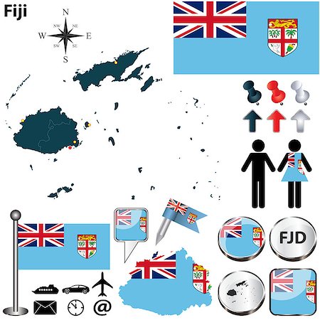 simsearch:400-07249244,k - Vector of Fiji set with detailed country shape with region borders, flags and icons Foto de stock - Super Valor sin royalties y Suscripción, Código: 400-07258874