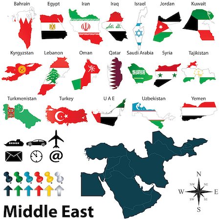 Vector of political map of Middle East set with maps and flags on white background Photographie de stock - Aubaine LD & Abonnement, Code: 400-07258878