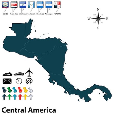 earth vector south america - Vector of political map of Central America set with buttons flags on white background Stock Photo - Budget Royalty-Free & Subscription, Code: 400-07258883