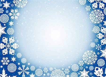 Christmas frame. White snowflakes on a blue background Stock Photo - Budget Royalty-Free & Subscription, Code: 400-07258909