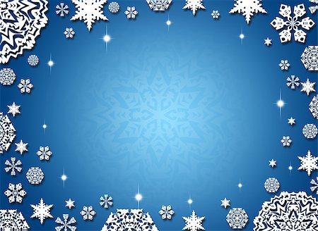 Christmas frame. White snowflakes on a blue background Stock Photo - Budget Royalty-Free & Subscription, Code: 400-07258922