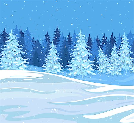 forest cartoon illustration - Snowfall over a fir tree forest Stock Photo - Budget Royalty-Free & Subscription, Code: 400-07259443