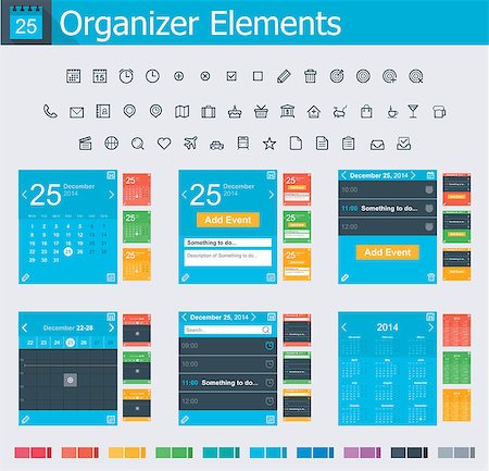 simsearch:400-07259476,k - Set of the simple personal organizer interface icons and elements Photographie de stock - Aubaine LD & Abonnement, Code: 400-07259476