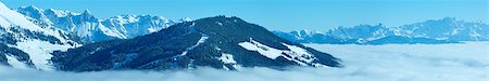 Morning winter mountain landscape with clouds in below valley (Hochkoenig region, Austria) Photographie de stock - Aubaine LD & Abonnement, Code: 400-07259632