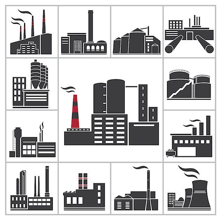 energy supply factory - Factory and industry icons. Vector set Stock Photo - Budget Royalty-Free & Subscription, Code: 400-07259719