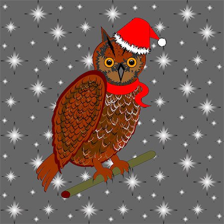 A Christmas owl on a snowing background. Vector-art illustration Stock Photo - Budget Royalty-Free & Subscription, Code: 400-07259835