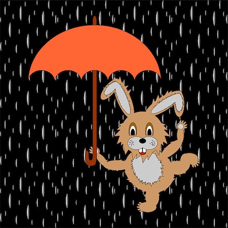 rabbit run - A funny rabbit with umbrella in the rain. Vector-art illustration Stock Photo - Budget Royalty-Free & Subscription, Code: 400-07259836