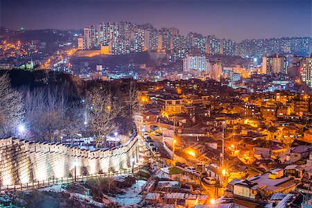 Seoul, South Korea city skyline at Naksan Park and the old city wall. Stock Photo - Budget Royalty-Free & Subscription, Code: 400-07259985