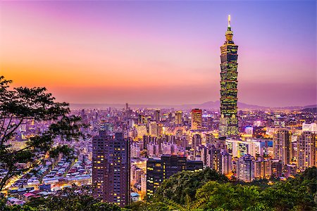Modern office buildings in Taipei, Taiwan at dusk. Stock Photo - Budget Royalty-Free & Subscription, Code: 400-07259996