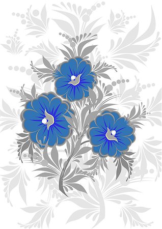 simsearch:400-07558492,k - Illustration of abstract blue floral branch with grey background Stock Photo - Budget Royalty-Free & Subscription, Code: 400-07250040