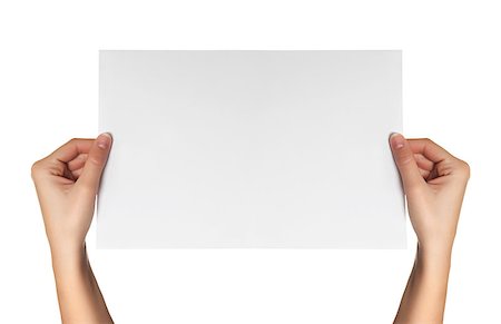 female hands hold white paper isolated Stockbilder - Microstock & Abonnement, Bildnummer: 400-07250054