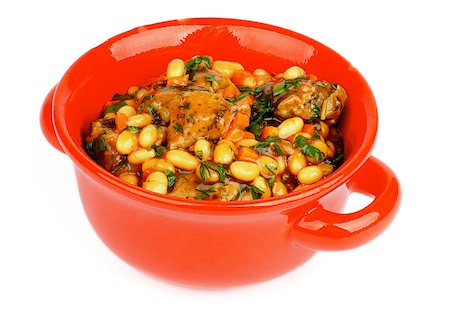 simsearch:400-04907477,k - Delicious Homemade White Beans Stew with Beef and Greens in Red Pot isolated on white background Stockbilder - Microstock & Abonnement, Bildnummer: 400-07250247