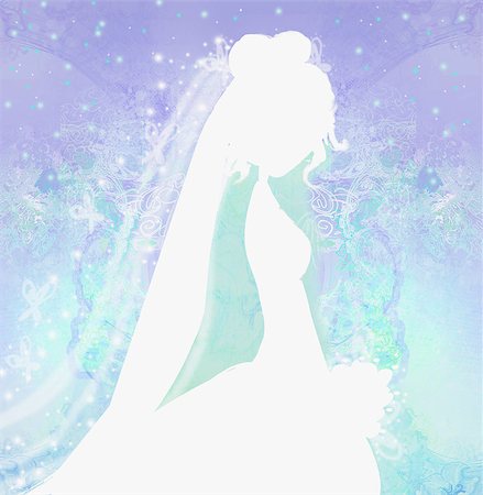 simsearch:400-06454333,k - Elegant bride in big white dress - silhouettes illustration Stock Photo - Budget Royalty-Free & Subscription, Code: 400-07250504