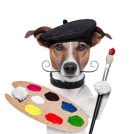 painter artist dog color palette Stock Photo - Budget Royalty-Free & Subscription, Code: 400-07250601