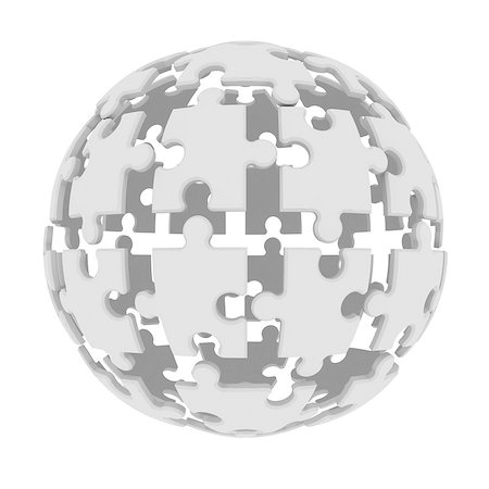 Sphere consisting of puzzles. 3d render isolated on white background Stock Photo - Budget Royalty-Free & Subscription, Code: 400-07250837