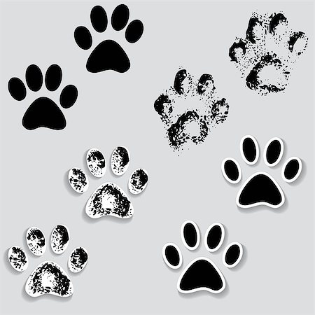 simsearch:400-04327046,k - Animal cat paw track feet print icons with shadow. Foot grunge banner vector illustration traces isolated on white. Photographie de stock - Aubaine LD & Abonnement, Code: 400-07251257