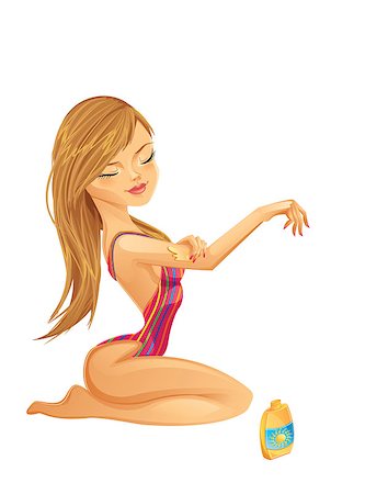 pisica_sfioasa (artist) - Young woman applying sunscreen Foto de stock - Royalty-Free Super Valor e Assinatura, Número: 400-07251290