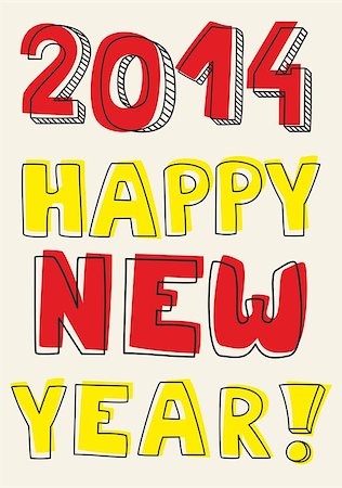 simsearch:400-06912620,k - Happy New Year 2014 hand drawn vector colorful wishes. Doodle sign or number symbol draft with yellow and red highlighter. Highlighting message isolated on beige background color. Stock Photo - Budget Royalty-Free & Subscription, Code: 400-07251337