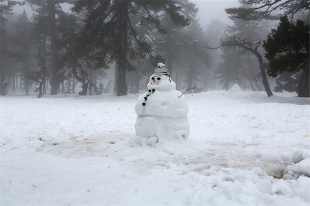 Snowman in winter foggy day in mountain Troodos in Cyprus. Stock Photo - Budget Royalty-Free & Subscription, Code: 400-07251591