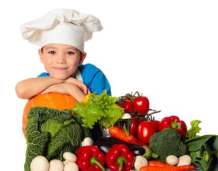 simsearch:622-06964418,k - Six years old cook boy with different vegetables isolated on white Photographie de stock - Aubaine LD & Abonnement, Code: 400-07251636