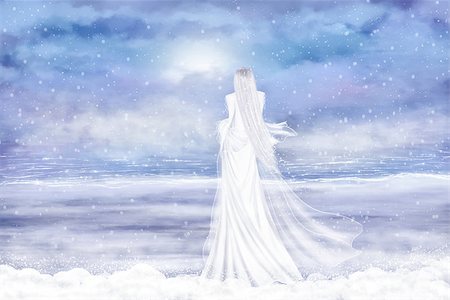 dreaming cloud girl - Fantasy illustration in winter colors and lady winter. Digital art. Stock Photo - Budget Royalty-Free & Subscription, Code: 400-07251849
