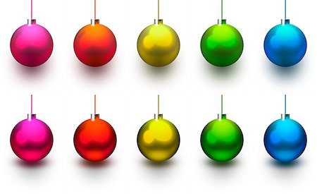 simsearch:400-07254534,k - Set of christmas shiny and colorful balls in 6 colors. The balls at top have shadows localized behind, and are perfect for light backgrounds. The balls at bottom have shadows localized below, colors a bit more vibrant, perfect for use on dark and backgrounds.    The JPG format is rendered with a resolution of 300 dpi, and has divisors lines for easy identification and clipping every ball without i Foto de stock - Super Valor sin royalties y Suscripción, Código: 400-07252588