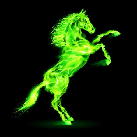 simsearch:400-07252708,k - Green fire horse rearing up. Illustration on black background. Foto de stock - Super Valor sin royalties y Suscripción, Código: 400-07252668