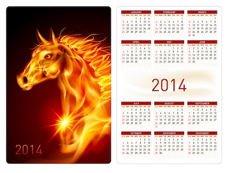 simsearch:400-07257318,k - Calendar 2014 with beautiful fire horse image. Fotografie stock - Microstock e Abbonamento, Codice: 400-07252694
