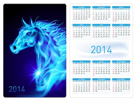 simsearch:400-07252708,k - Calendar 2014 with beautiful blue fire horse image. Foto de stock - Super Valor sin royalties y Suscripción, Código: 400-07252695