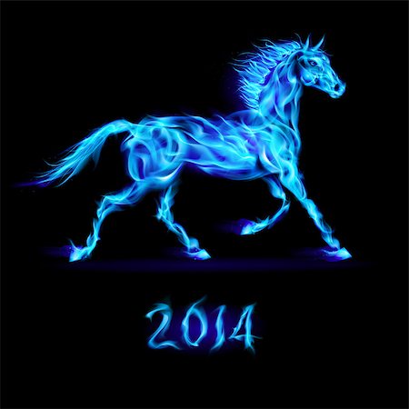 simsearch:400-07252708,k - New Year 2014: blue fire horse on black background. Foto de stock - Super Valor sin royalties y Suscripción, Código: 400-07252706