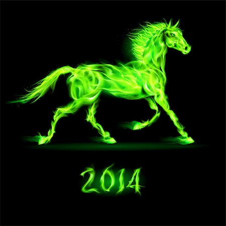 simsearch:400-07252708,k - New Year 2014: green fire horse on black background. Foto de stock - Super Valor sin royalties y Suscripción, Código: 400-07252707