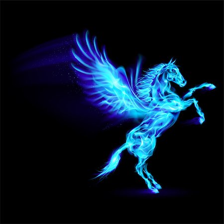 simsearch:400-07252716,k - Blue fire Pegasus rearing up. Illustration on black background Fotografie stock - Microstock e Abbonamento, Codice: 400-07252703