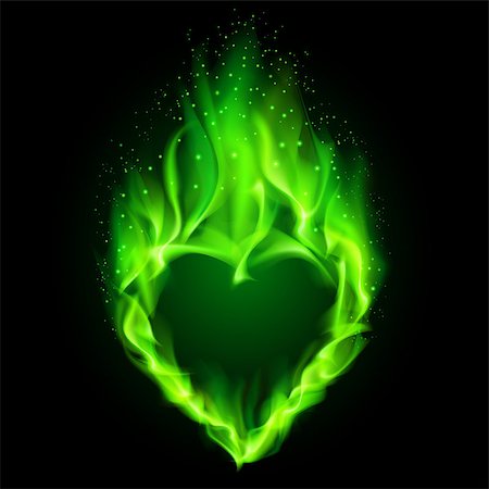 simsearch:400-07116156,k - Blazing green heart. Illustration on black background. Photographie de stock - Aubaine LD & Abonnement, Code: 400-07252718