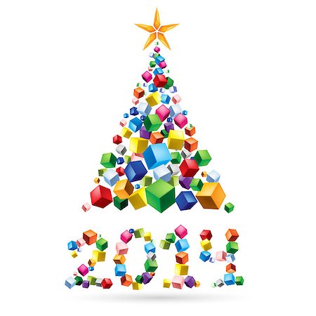 falling with box - Greeting card: abstract Christmas tree and 2014 made of colorful cubes. Photographie de stock - Aubaine LD & Abonnement, Code: 400-07252719