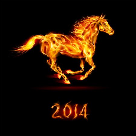 simsearch:400-07252708,k - New Year 2014: running fire horse on black background. Foto de stock - Super Valor sin royalties y Suscripción, Código: 400-07252710