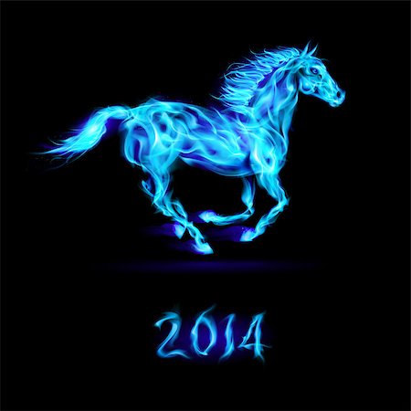 simsearch:400-07252708,k - New Year 2014: running blue fire horse on black background. Foto de stock - Super Valor sin royalties y Suscripción, Código: 400-07252711