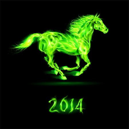 simsearch:400-07252708,k - New Year 2014: running green fire horse on black background. Foto de stock - Super Valor sin royalties y Suscripción, Código: 400-07252712