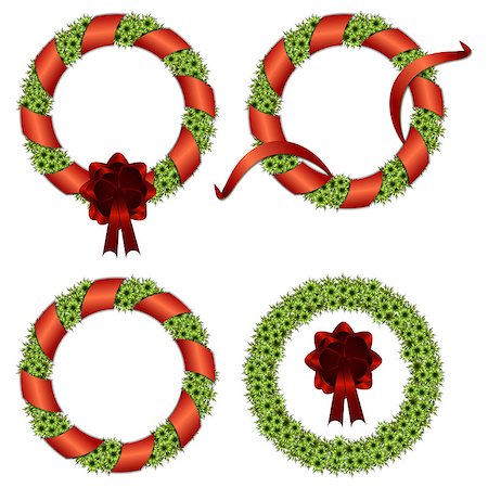 ekaterina88 (artist) - four vector green Christmas wreaths with red ribbons and bow Fotografie stock - Microstock e Abbonamento, Codice: 400-07253074