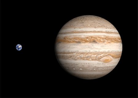 simsearch:400-08551175,k - A comparison between the planets Earth and Jupiter on a clean black background. Foto de stock - Super Valor sin royalties y Suscripción, Código: 400-07253744