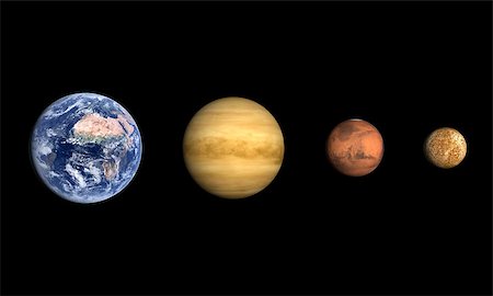 simsearch:400-08551175,k - A comparison between the planets Earth, Venus, Mars and the Moon on a clean black background. Foto de stock - Super Valor sin royalties y Suscripción, Código: 400-07253745